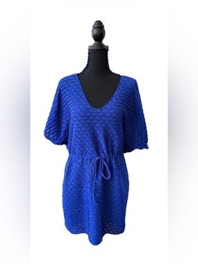 Dotti Women's Royal Blue Crochet Swim Cover-Up Dress